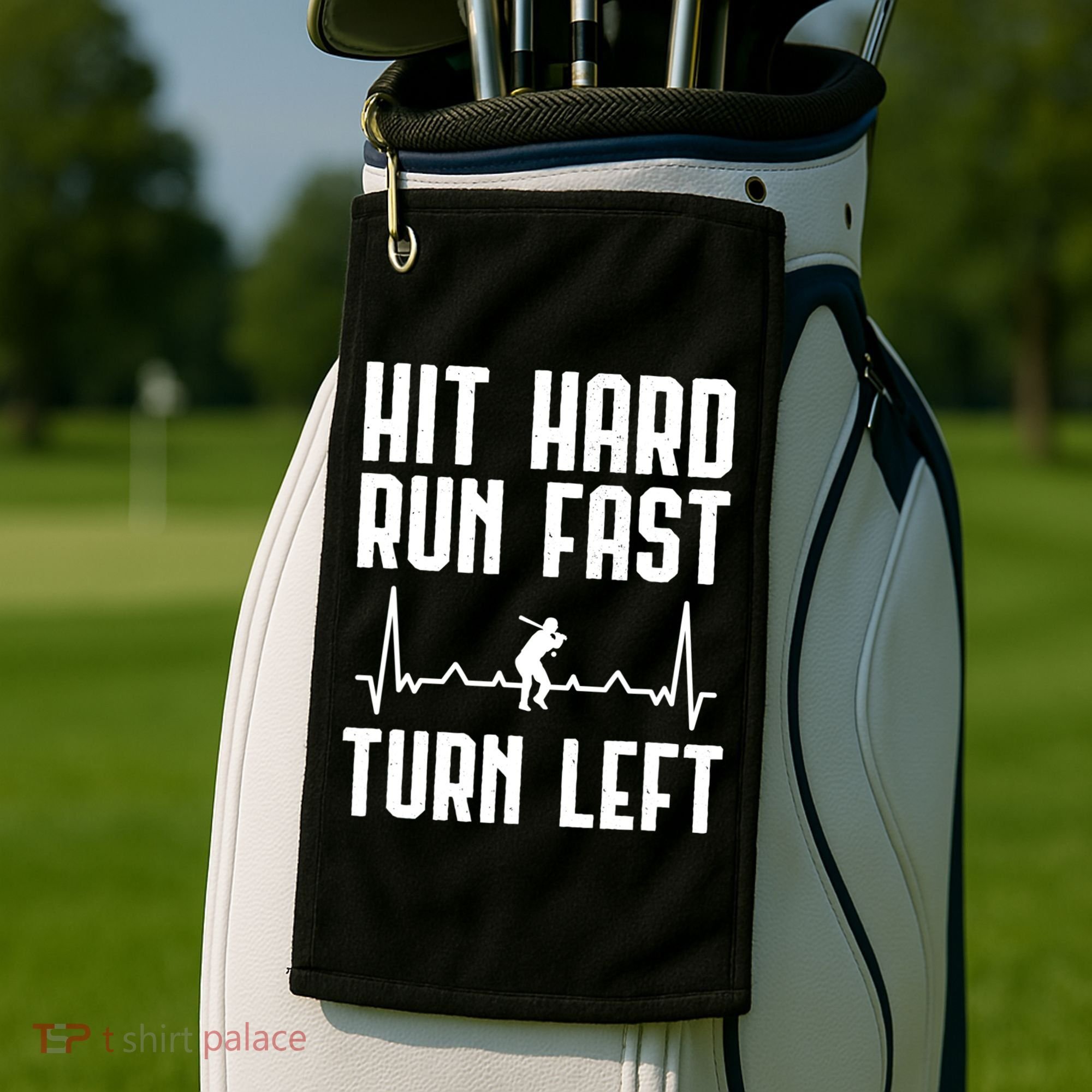 Hit Hard Run Fast Turn Left Baseball Player Technique Cute Gift Golf Towel