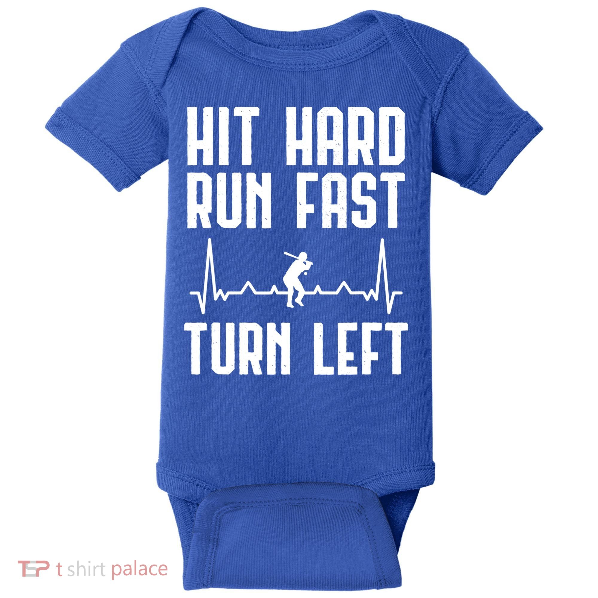 Hit Hard Run Fast Turn Left Baseball Player Technique Cute Gift Baby Bodysuit
