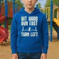 Hit Hard Run Fast Turn Left Baseball Player Technique Cute Gift Kids Hoodie thumb 2