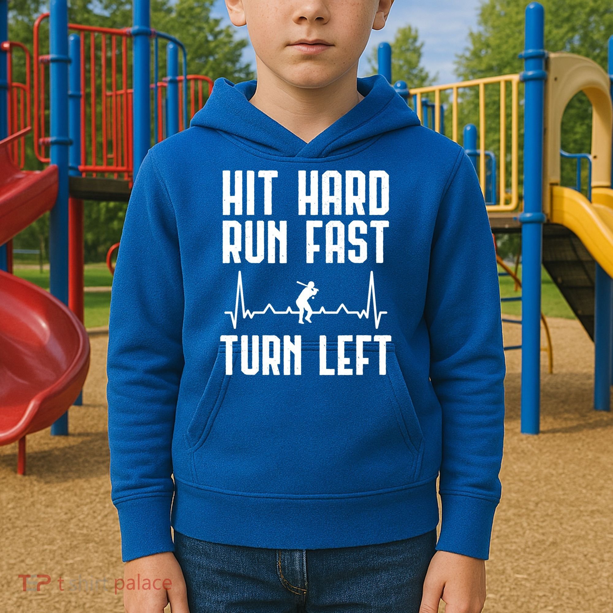 Hit Hard Run Fast Turn Left Baseball Player Technique Cute Gift Kids Hoodie