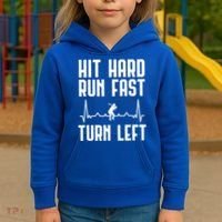 Hit Hard Run Fast Turn Left Baseball Player Technique Cute Gift Kids Hoodie thumb 3