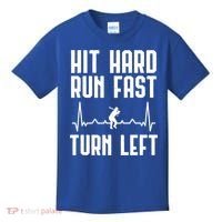 Hit Hard Run Fast Turn Left Baseball Player Technique Cute Gift Kids T-Shirt thumb 0