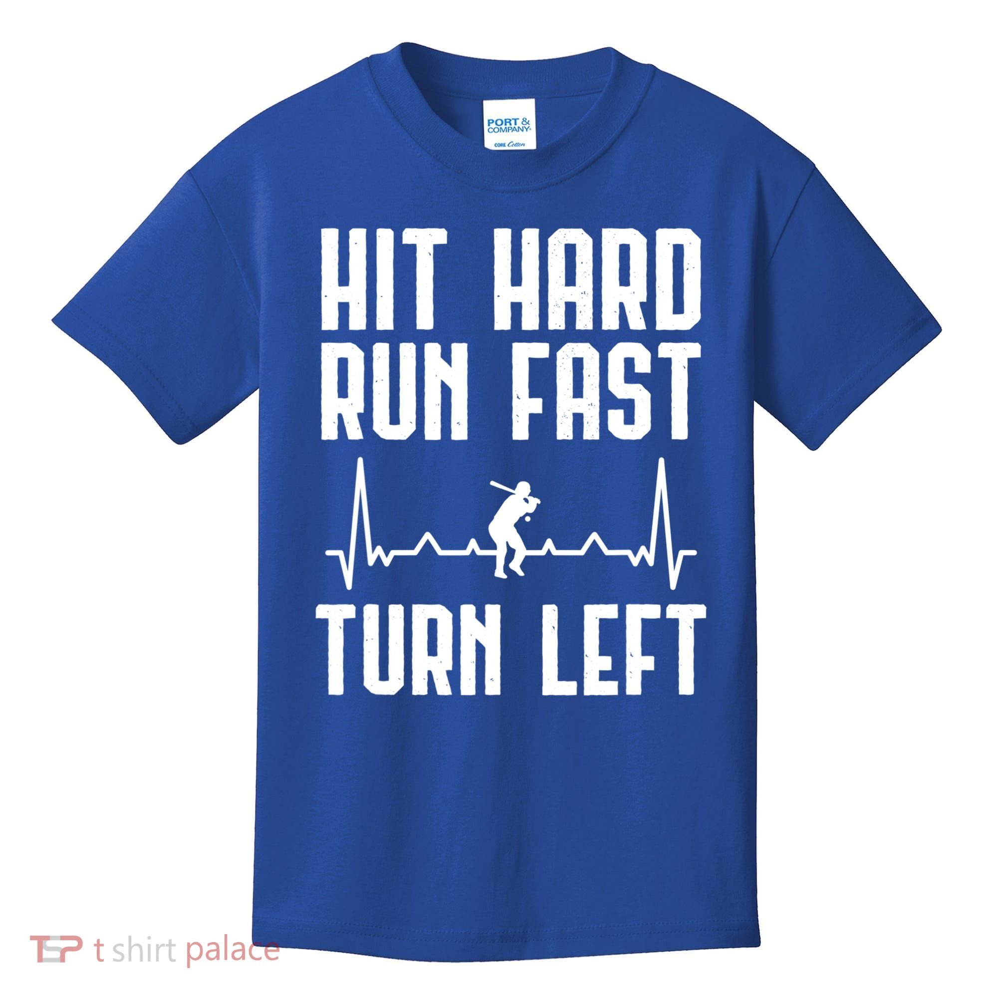 Hit Hard Run Fast Turn Left Baseball Player Technique Cute Gift Kids T-Shirt