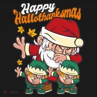 Happy Hallotthanksmas Santa And His Elves Ornament thumb 1