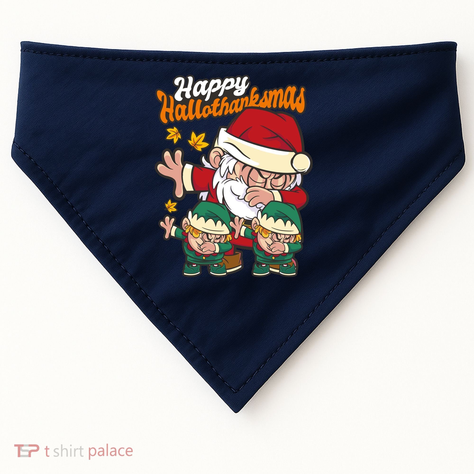 Happy Hallotthanksmas Santa And His Elves USA-Made Doggie Bandana