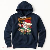 Happy Hallotthanksmas Santa And His Elves Hoodie thumb 0