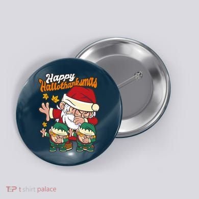 Happy Hallotthanksmas Santa And His Elves Button