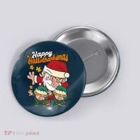 Happy Hallotthanksmas Santa And His Elves Button thumb 0