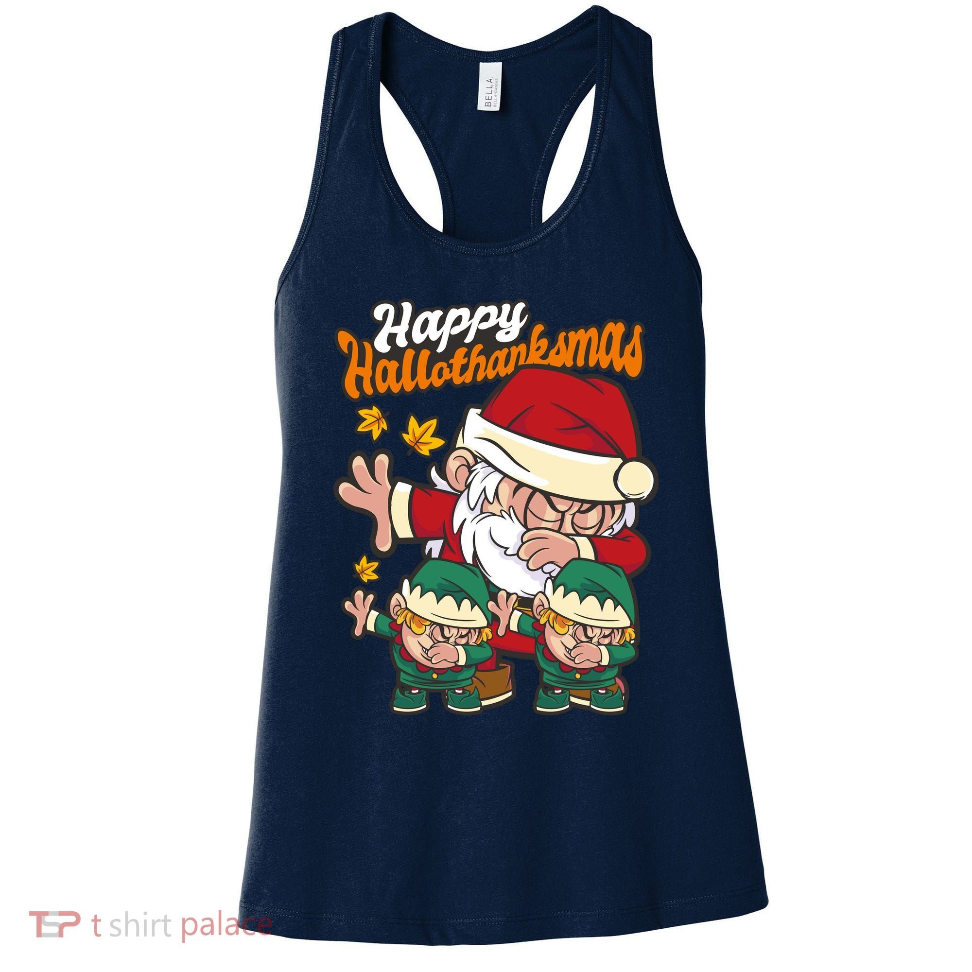 Happy Hallotthanksmas Santa And His Elves Women's Tank Top