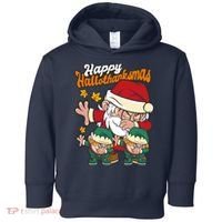 Happy Hallotthanksmas Santa And His Elves Toddler Hoodie thumb 0