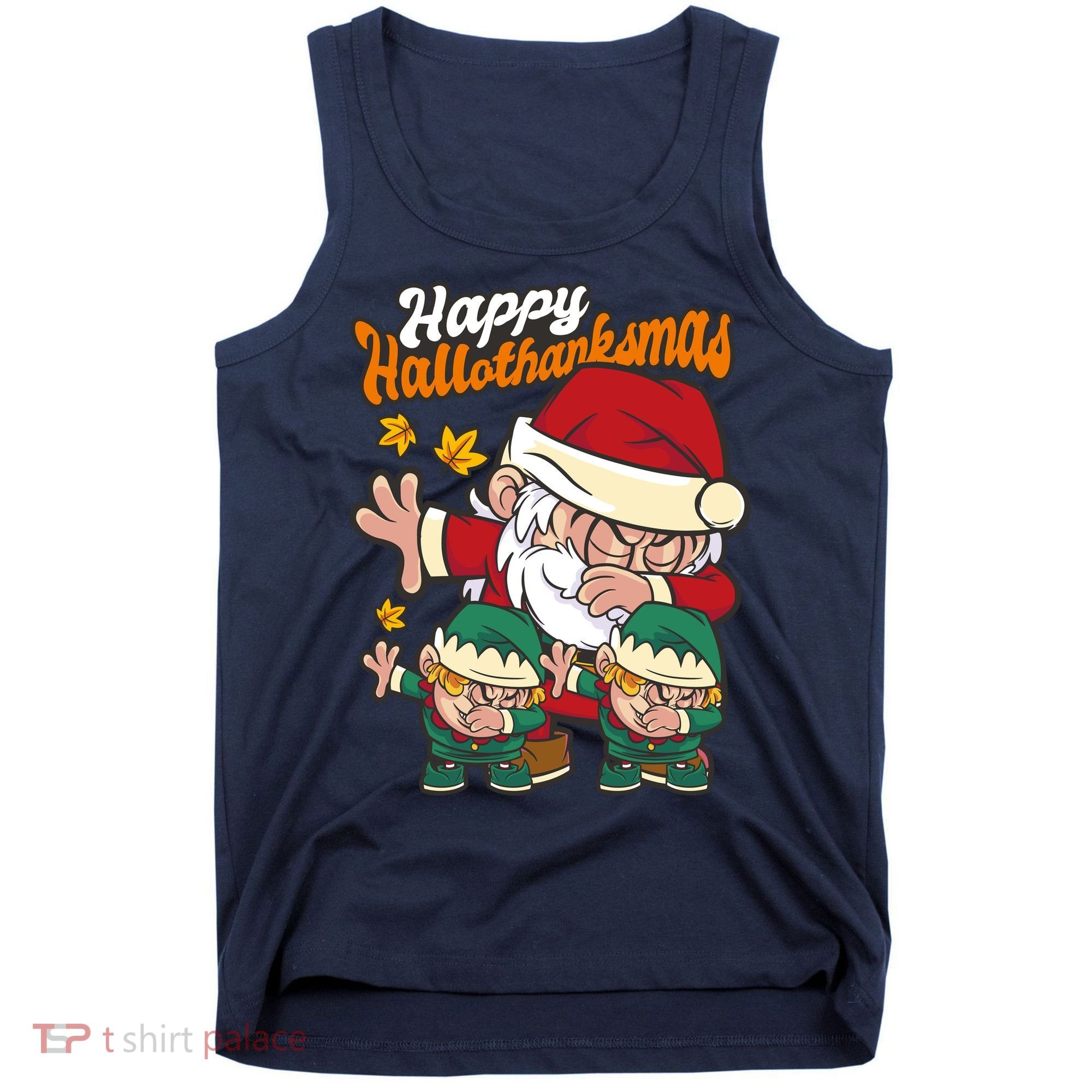 Happy Hallotthanksmas Santa And His Elves Tank Top