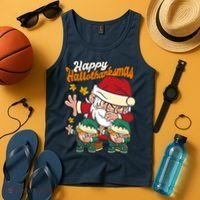 Happy Hallotthanksmas Santa And His Elves Tank Top thumb 4