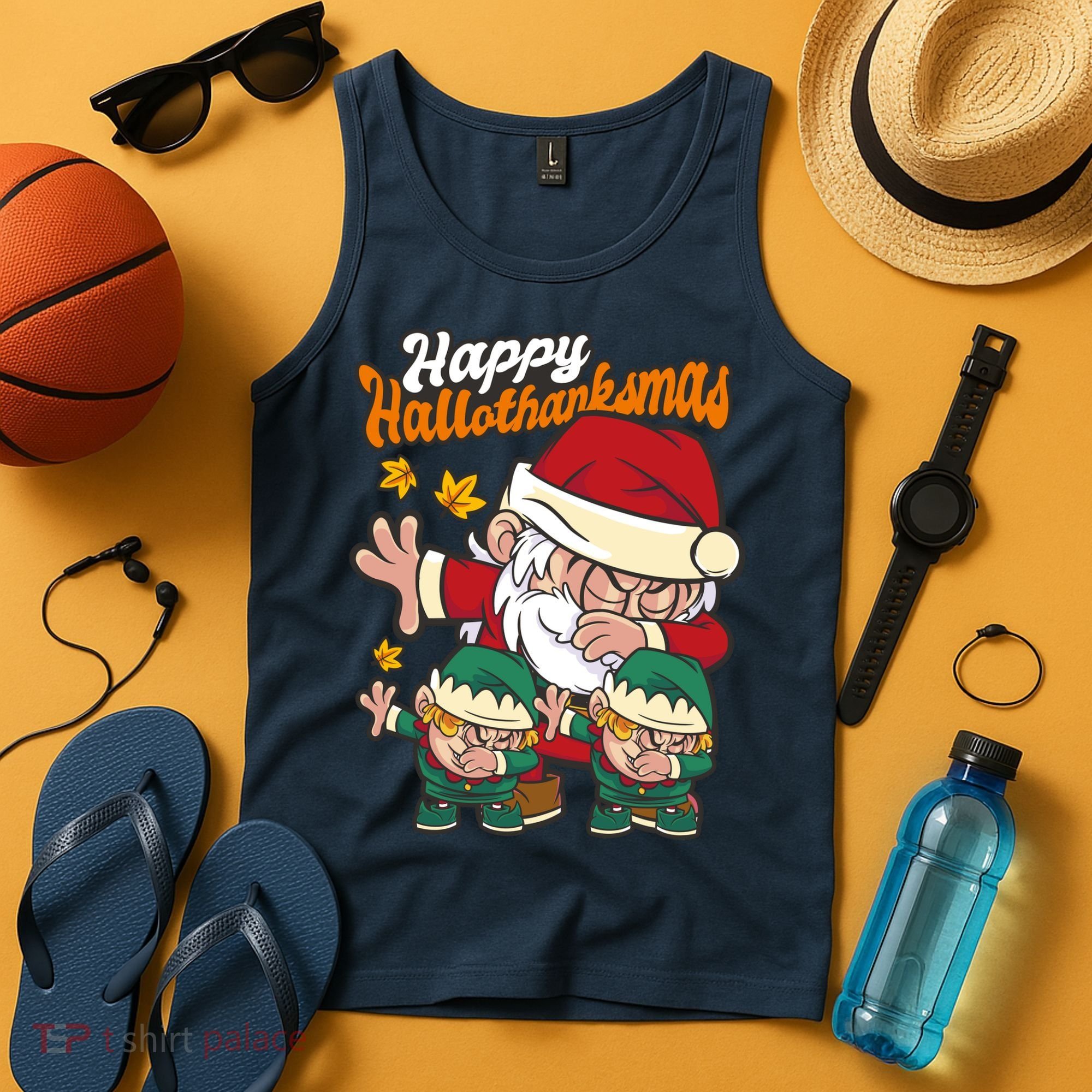 Happy Hallotthanksmas Santa And His Elves Tank Top