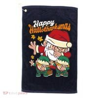 Happy Hallotthanksmas Santa And His Elves Golf Towel thumb 0