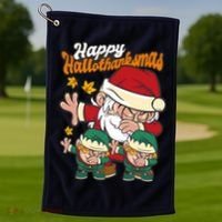 Happy Hallotthanksmas Santa And His Elves Golf Towel thumb 1
