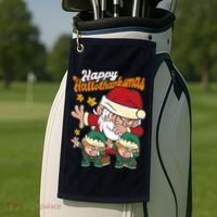Happy Hallotthanksmas Santa And His Elves Golf Towel thumb 2