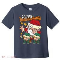 Happy Hallotthanksmas Santa And His Elves Toddler T-Shirt thumb 0