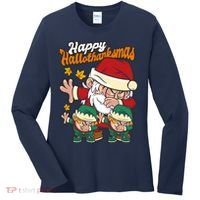 Happy Hallotthanksmas Santa And His Elves Women's Long Sleeve Shirt thumb 0