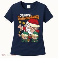 Happy Hallotthanksmas Santa And His Elves Women's T-Shirt thumb 0
