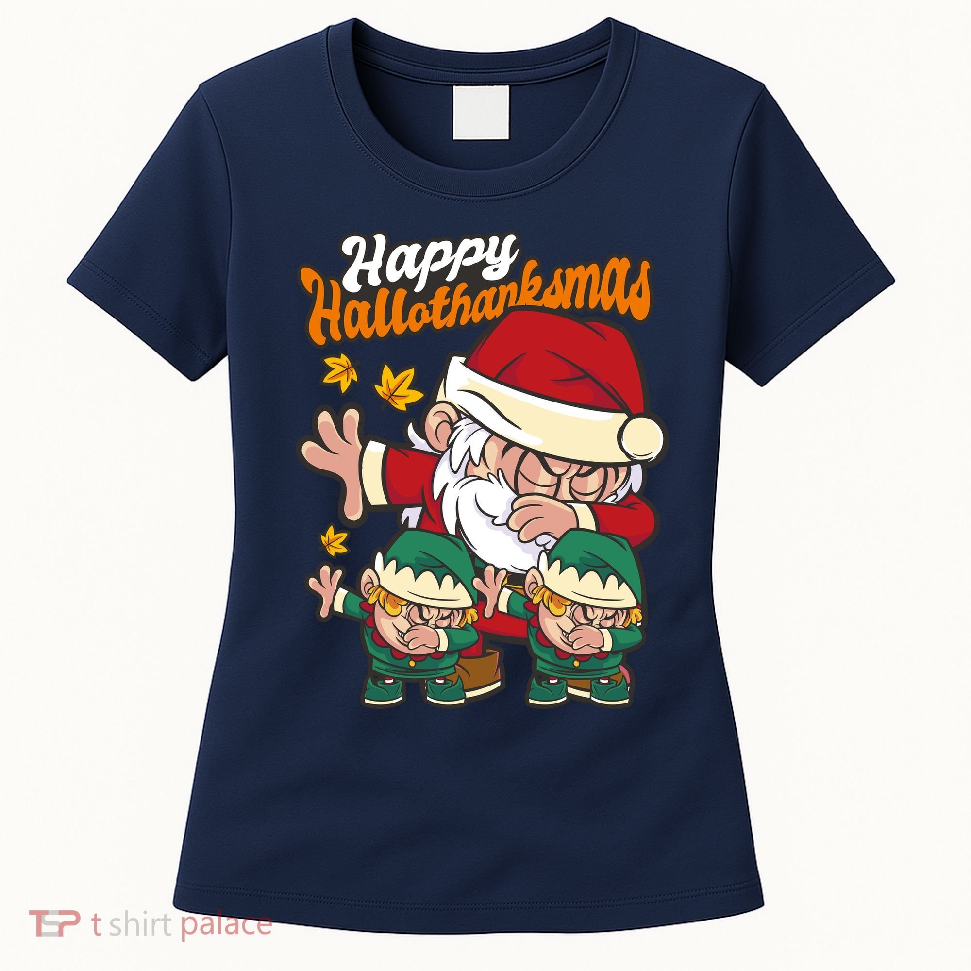 Happy Hallotthanksmas Santa And His Elves Women's T-Shirt
