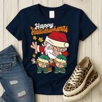 Happy Hallotthanksmas Santa And His Elves Women's T-Shirt thumb 3