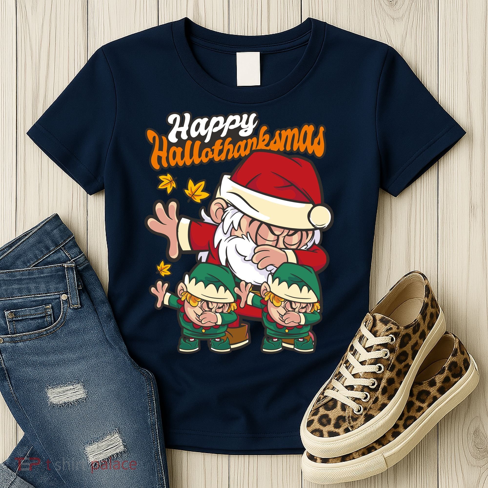 Happy Hallotthanksmas Santa And His Elves Women's T-Shirt