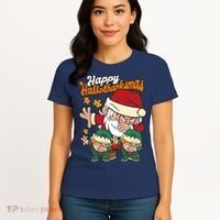 Happy Hallotthanksmas Santa And His Elves Women's T-Shirt thumb 4