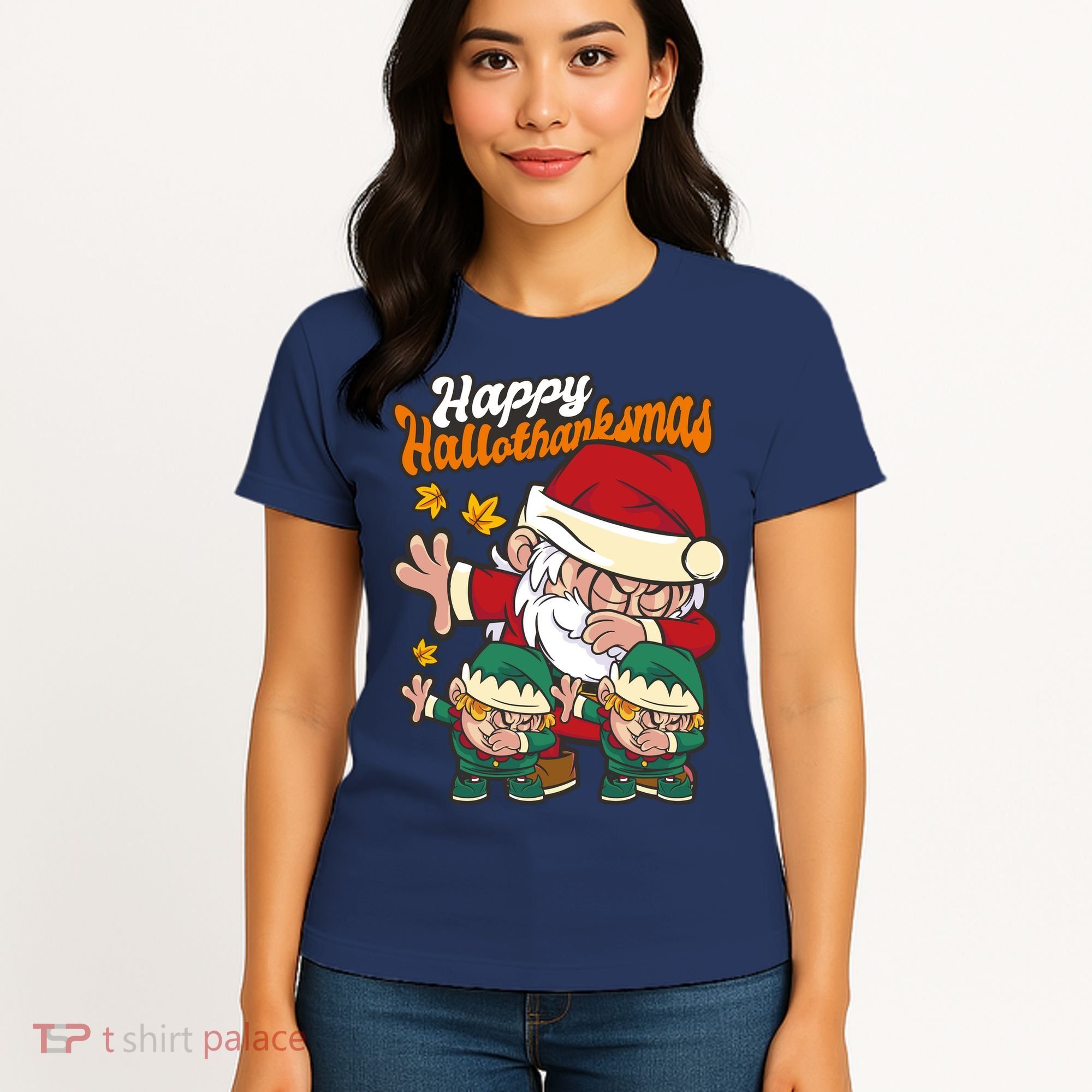 Happy Hallotthanksmas Santa And His Elves Women's T-Shirt