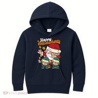 Happy Hallotthanksmas Santa And His Elves Kids Hoodie thumb 0
