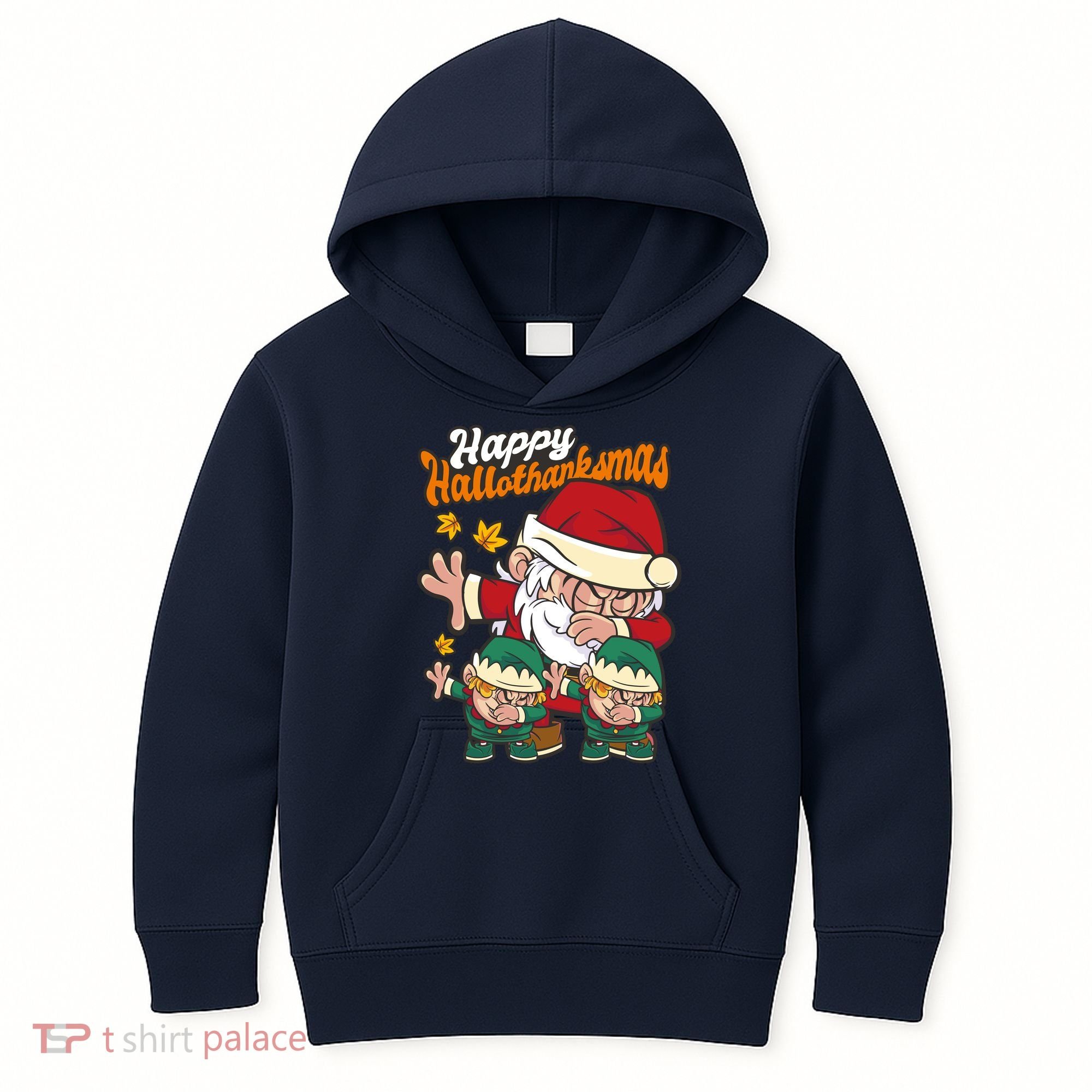 Happy Hallotthanksmas Santa And His Elves Kids Hoodie