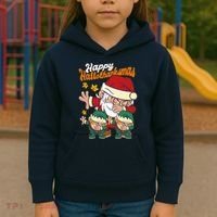 Happy Hallotthanksmas Santa And His Elves Kids Hoodie thumb 3