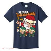 Happy Hallotthanksmas Santa And His Elves Kids T-Shirt thumb 0