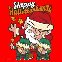 Happy Hallotthanksmas Santa And His Elves Santa Hat thumb 1