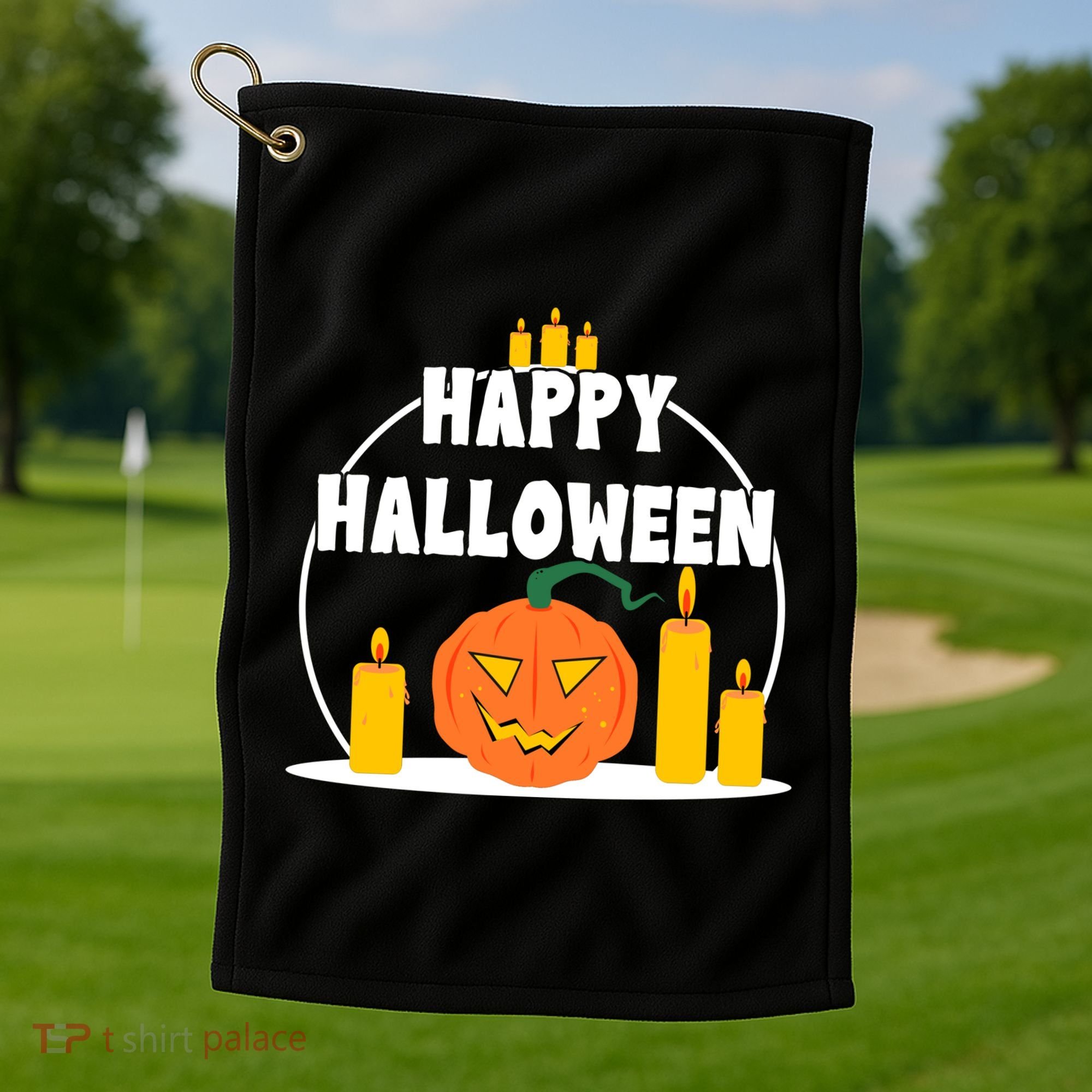 Happy Halloween Spooky Pumpkin Holiday Golf Towel