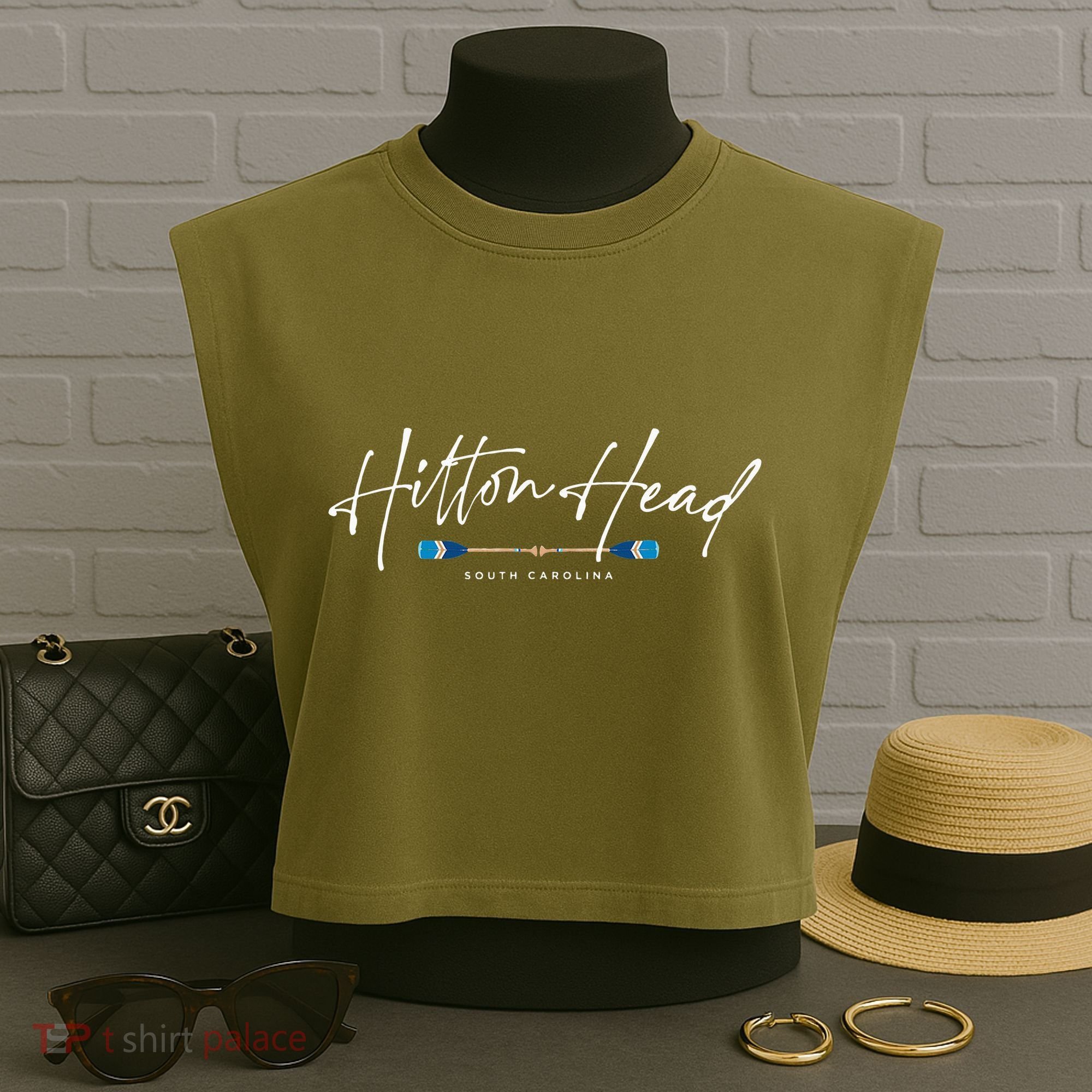 Hilton Head South Carolina Beach Graphic Garment-Dyed Women's Muscle Tee