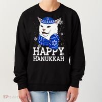 Happy Hanukkah Smudge Cat Meme Funny Holiday Ugly Christmas Women's Sweatshirt thumb 0