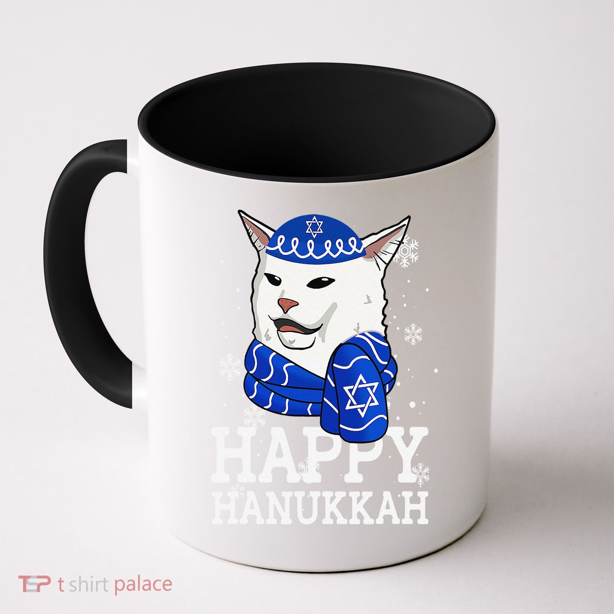 Happy Hanukkah Smudge Cat Meme Funny Holiday Ugly Christmas Coffee Mug