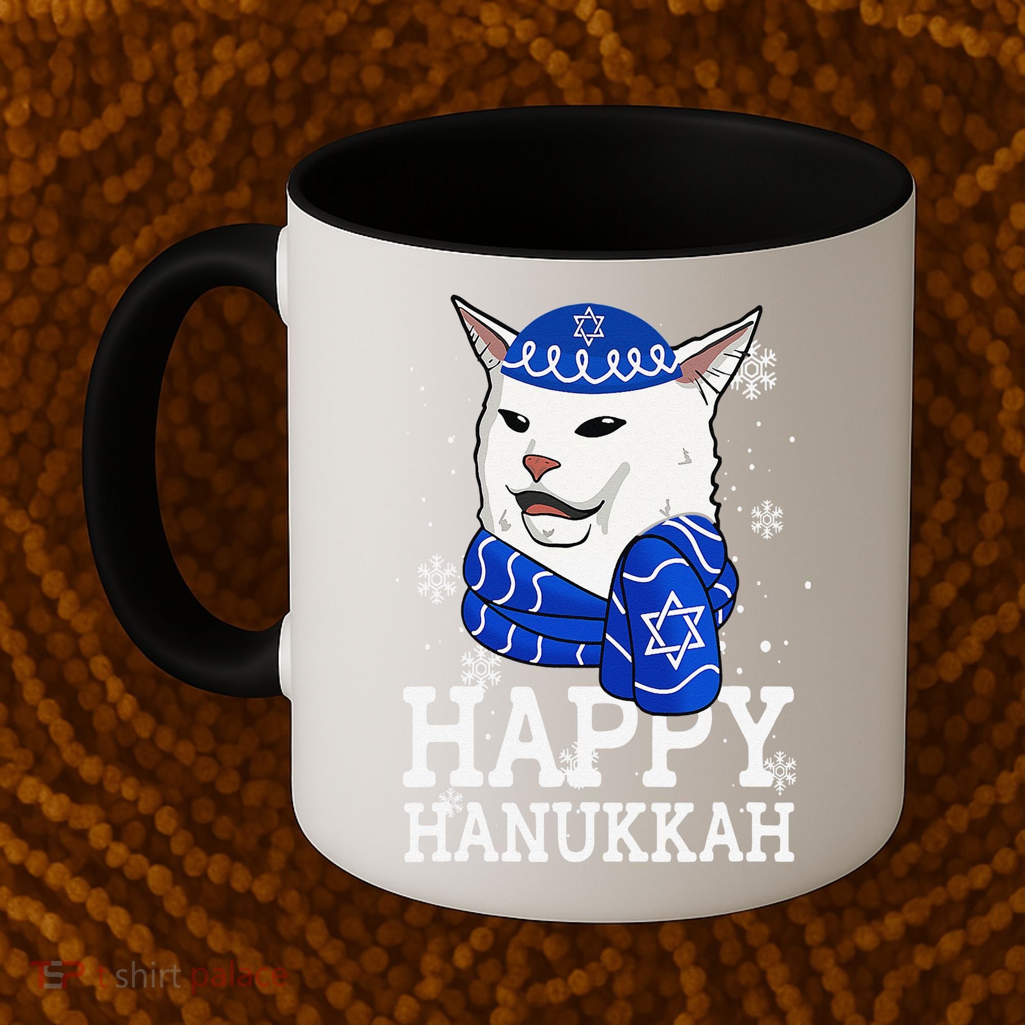 Happy Hanukkah Smudge Cat Meme Funny Holiday Ugly Christmas Coffee Mug