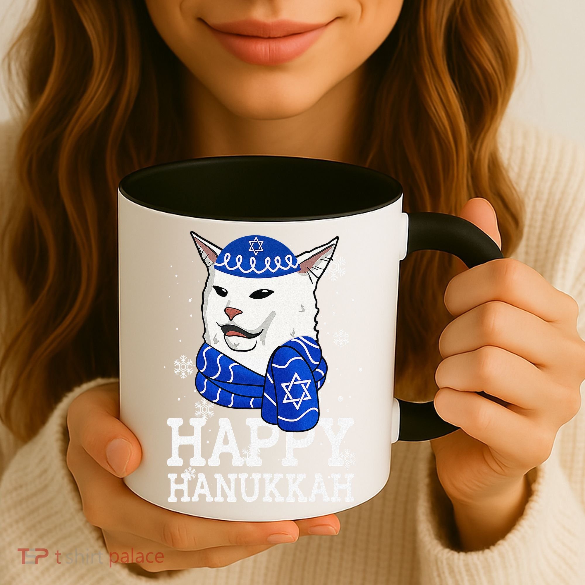Happy Hanukkah Smudge Cat Meme Funny Holiday Ugly Christmas Coffee Mug