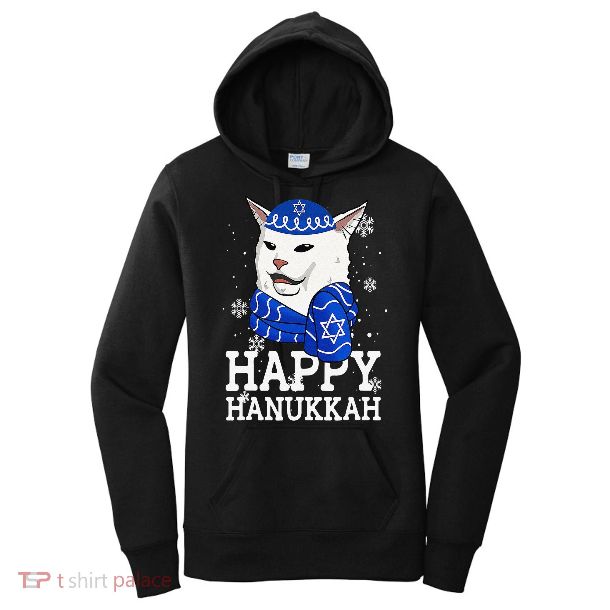 Happy Hanukkah Smudge Cat Meme Funny Holiday Ugly Christmas Women's Hoodie