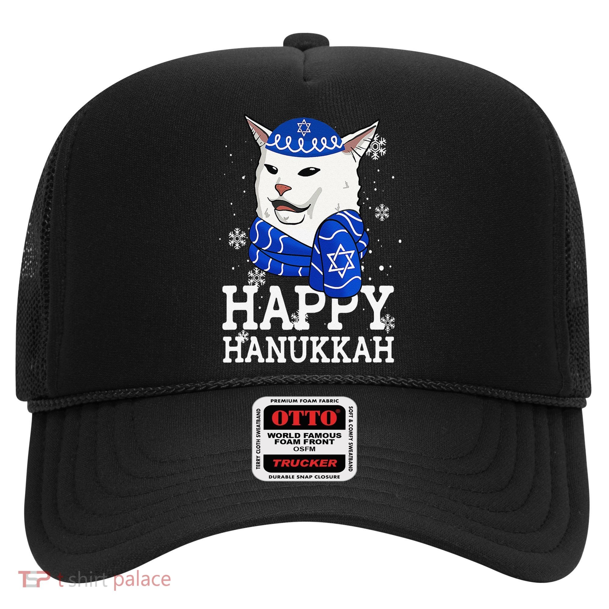 Happy Hanukkah Smudge Cat Meme Funny Holiday Ugly Christmas Hat
