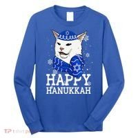 Happy Hanukkah Smudge Cat Meme Funny Holiday Ugly Christmas Long Sleeve Shirt thumb 0