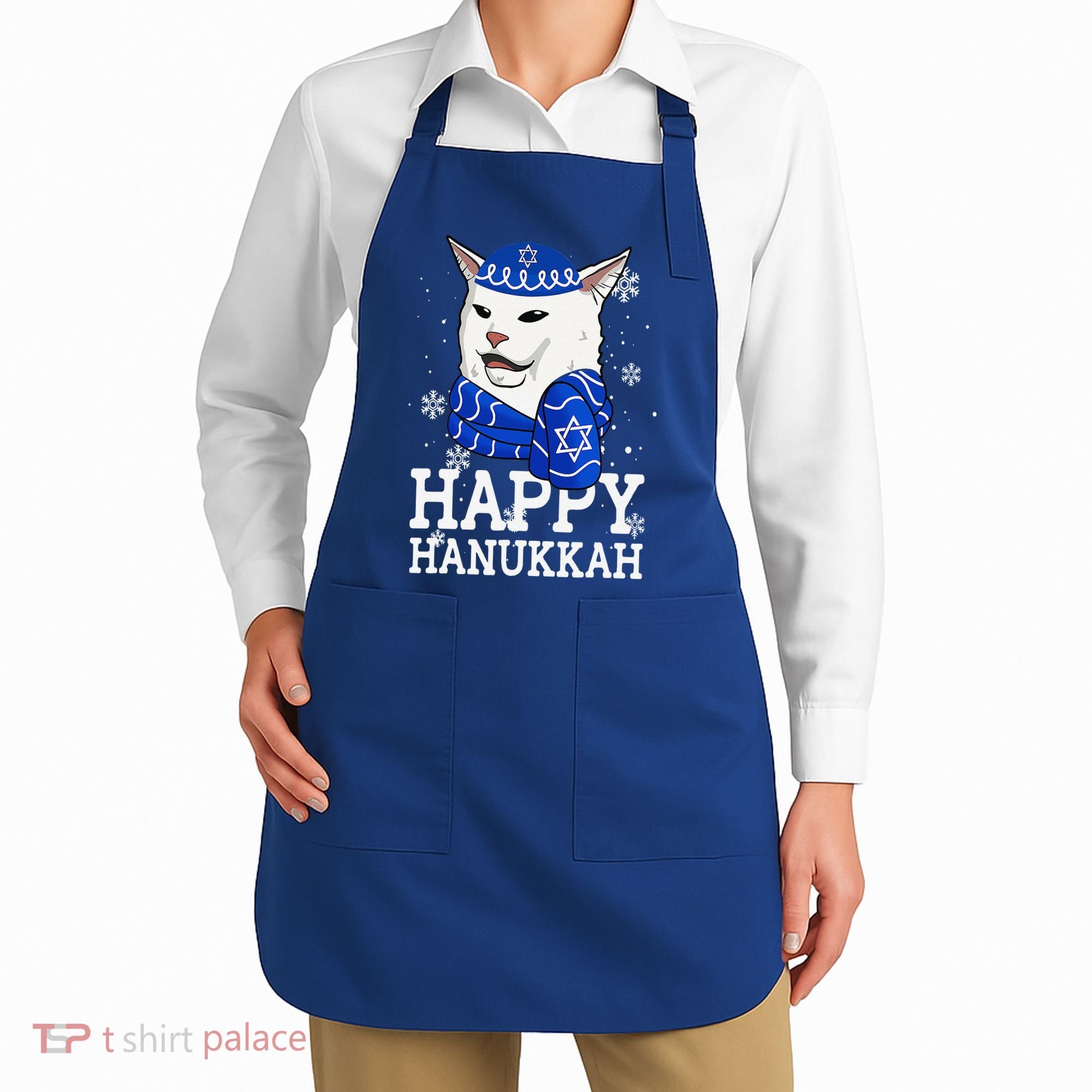 Happy Hanukkah Smudge Cat Meme Funny Holiday Ugly Christmas Apron