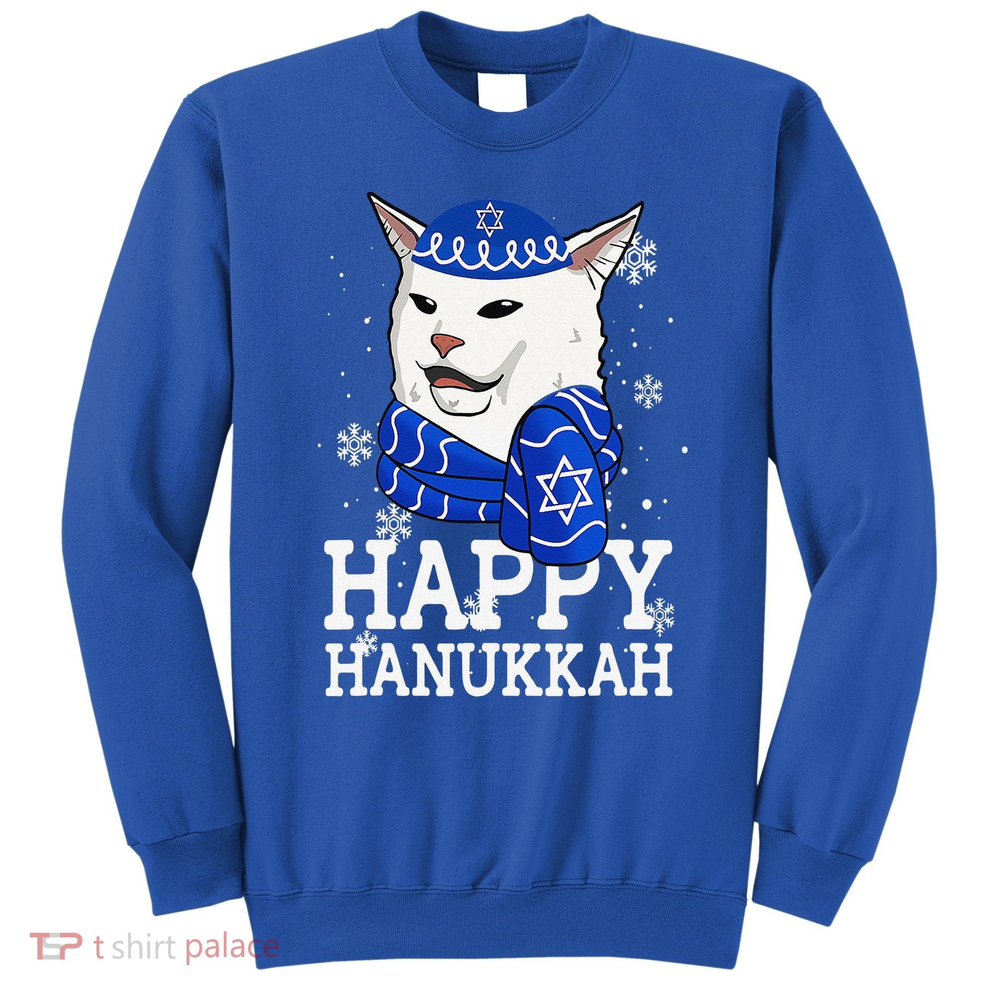 Happy Hanukkah Smudge Cat Meme Funny Holiday Ugly Christmas Sweatshirt