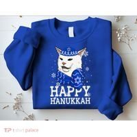 Happy Hanukkah Smudge Cat Meme Funny Holiday Ugly Christmas Sweatshirt thumb 2