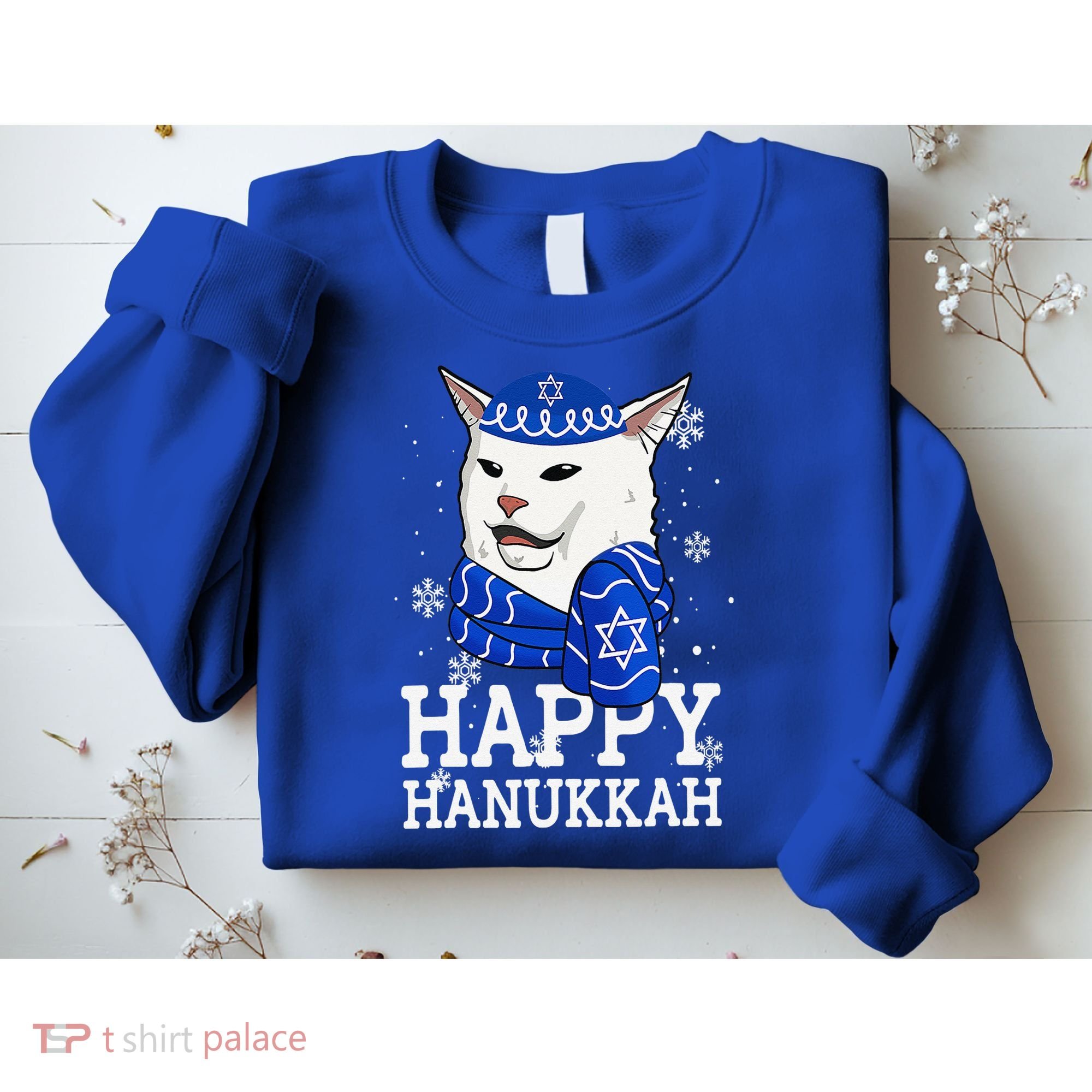 Happy Hanukkah Smudge Cat Meme Funny Holiday Ugly Christmas Sweatshirt