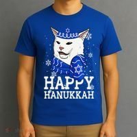 Happy Hanukkah Smudge Cat Meme Funny Holiday Ugly Christmas T-Shirt thumb 3