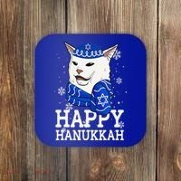 Happy Hanukkah Smudge Cat Meme Funny Holiday Ugly Christmas Coaster thumb 0