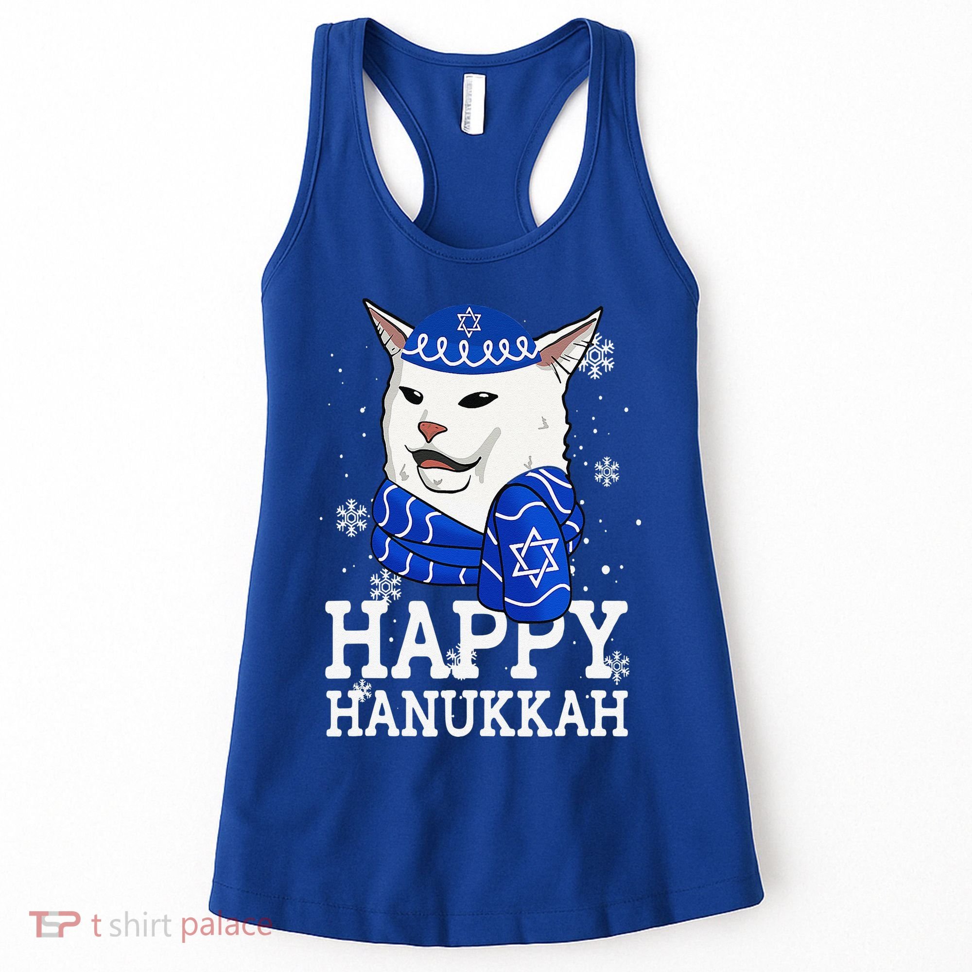 Happy Hanukkah Smudge Cat Meme Funny Holiday Ugly Christmas Women's Tank Top