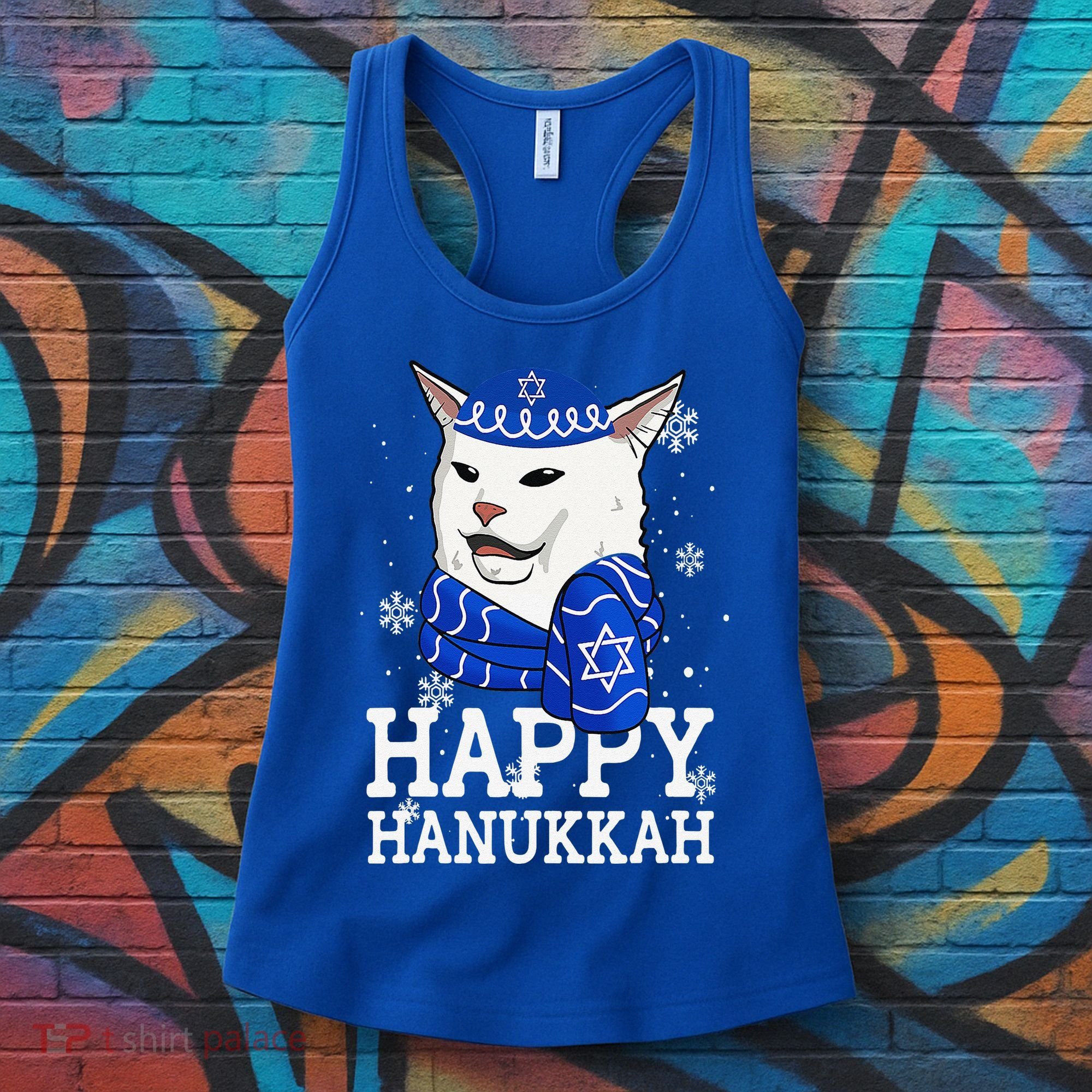Happy Hanukkah Smudge Cat Meme Funny Holiday Ugly Christmas Women's Tank Top